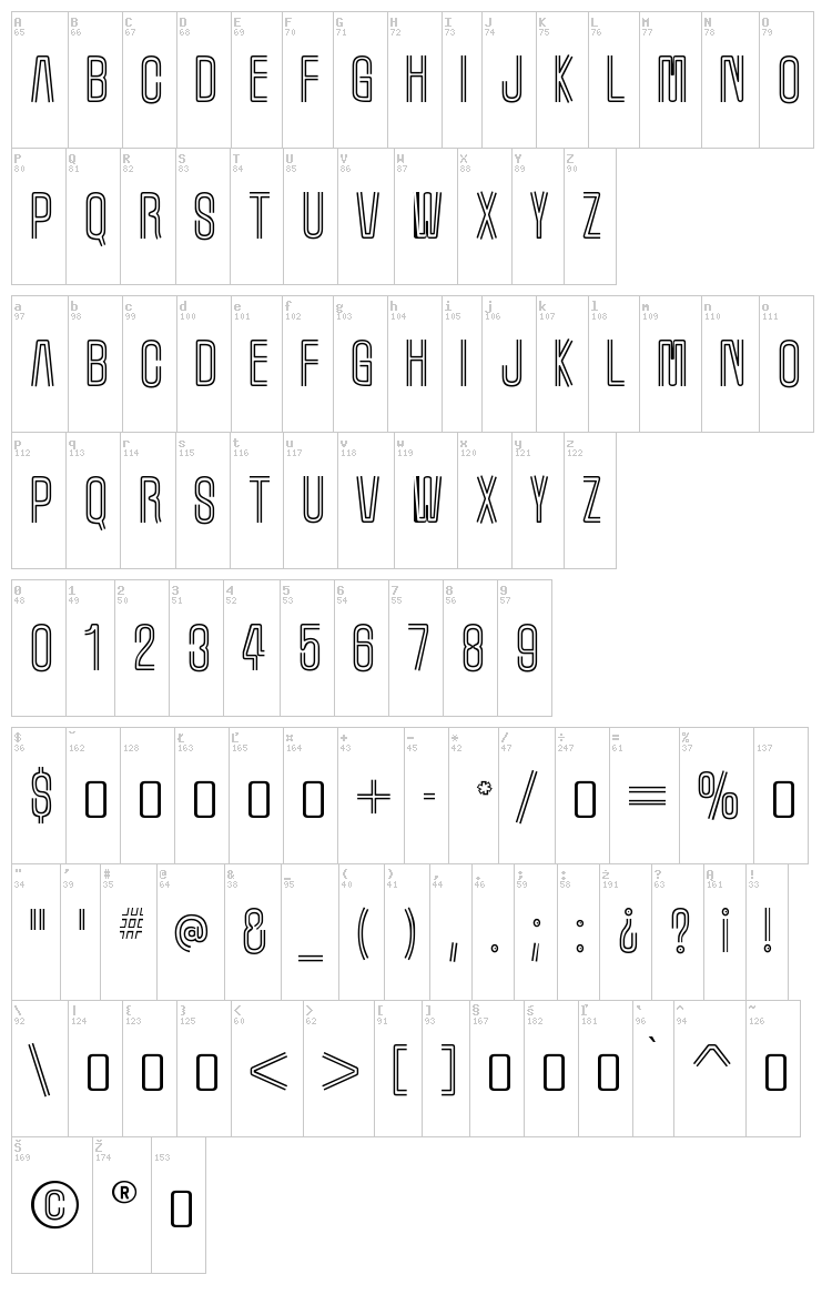 Marquee Moon font map